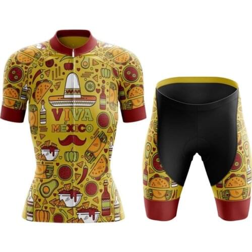 NEW Women cycling jersey Mexico Cycling sets/Cycling Suit Customized Road Mountain Race Top cycling clothing GEL Breathable Pad