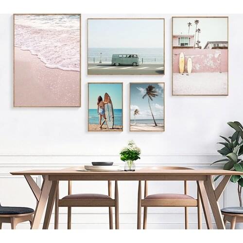 Beach Surfing Scandinavian Landscape Posters And Prints Canvas Painting Wall Art Picture Vintage Poster Decorative Home Decor