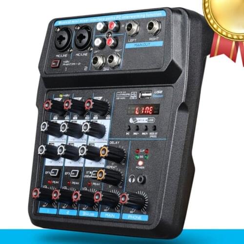 Portable 4Channel Digital Audio Mixer Console with Bluetooth USB 48V Phantom Power for DJ PC Recording Device