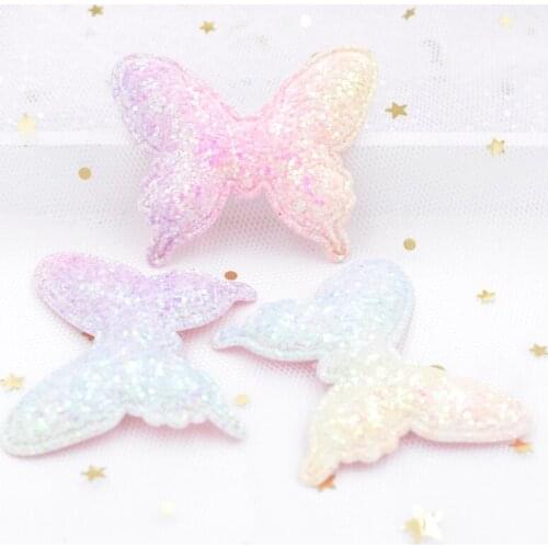 Iridescence Gradient Ramp Padded Patches Glitter Paillette Kawaii Butterfly Appliques for DIY Hair Clips Decor Accessories S57