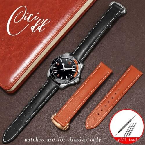 Replacement Strap For Seamaster De Ville Series Mens Genuine Leather Watchband 20 21 22mm Black Brown With Folding Buckle Belt