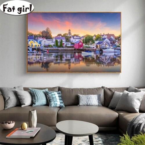 Modern landscape diamond painting city poster 5D diy square round drill mosaic embroidery cross stitch Living room decoration