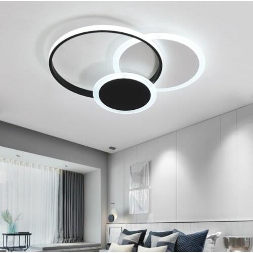 Modern Led Ceiling Lamp with Remote Control for Dining Room Bedroom Kitchen Round Square Chandeliers Black And White Lighting