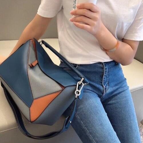 Bag Panelled Brand Women Design Real Cow Leather Soft Geometric Handbag for Woman Shoulder Bags with Long Strap Sac Bolsas Tote