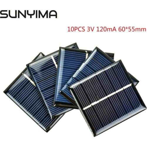 SUNYIMA 10PCS 3V 120mA Polycrystalline Silicon Solar Panel Module 60*55mm DIY Mini Solar Cells Power Bank Battery Phone Charger