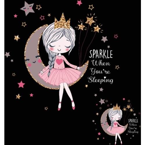 Cute girl on the moon Badge patch iron on transfer for clothing ironing stickers heat transfer easy printed patches on clothes