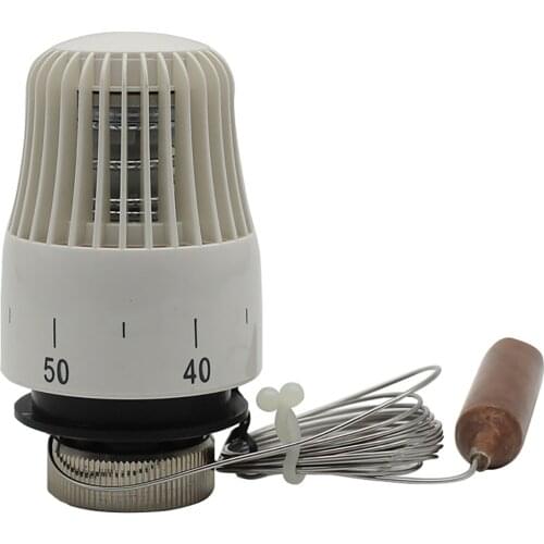 Thermostatic radiator valve actuator head with external sensor probe for radiator radiant heating manifold m30x1.5mm
