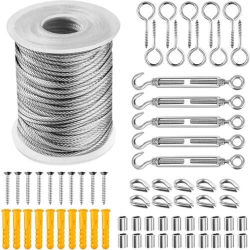 Stainless Steel Wire Rope Vinyl Coated Cable Turnbuckle Locking Device Snap Hook and Screws Outdoor Light Set
