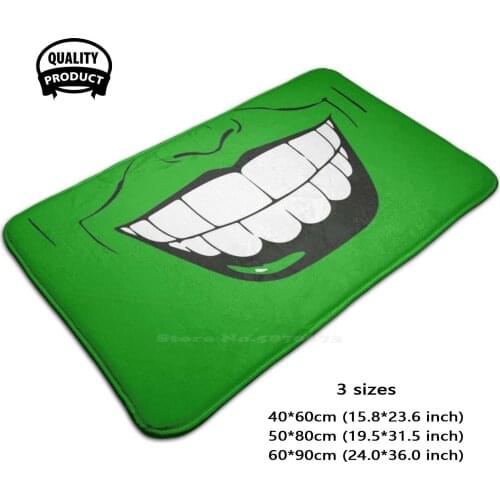 Green Face Smile Comfortable Door Mat Rug Carpet Foot Pad Anime Teeth Grin Smile Mouth Meme Dank Funny Ironic Quirky Cool