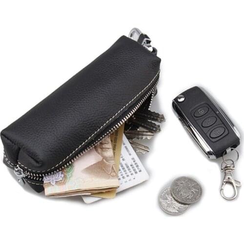 Vintage Long Style Genuine Cow Leather Housekeeper Plus size Square Columnar Key Holder Car Key Wallet Coin Pouch Purse key bag