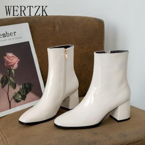 Womens Boots Fashion Square Heel Zipper Design Female Shoes Handmade Elegant Plus Size42 Solid Black Zapatos De Mujer 2021