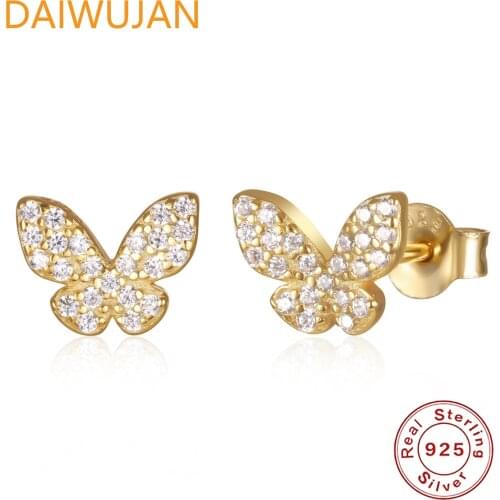 DAIWUJAN Authentic 925 Sterling Silver Stud Earrings Korean Cute Butterfly Small Pierced Earrings For Women Girl Fashion Jewelry