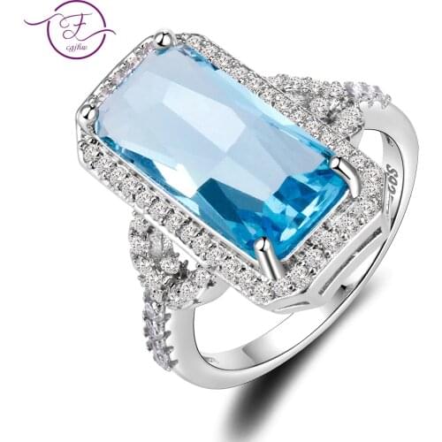 Silver Jewelry Rings For Women Hot Sale Rectangle Sapphire Ring With Clear Zircon Stones 4.5g Daily life Decoration Accessories
