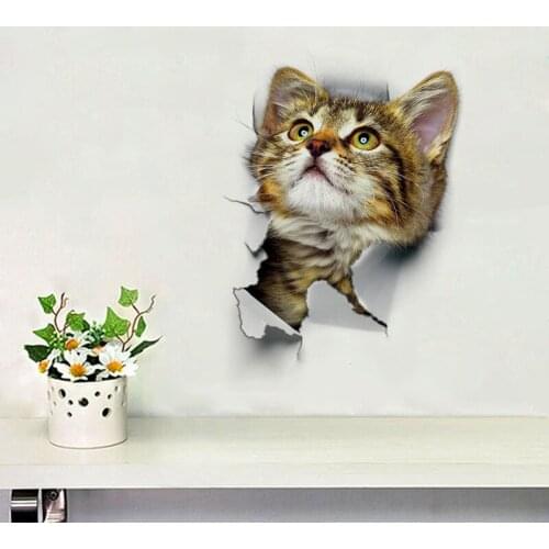 1pc Vivid Cats 3D Wall Sticker Cartoon Wall Art Decals Art Stickers Poster For Home Bathroom Toilet Decoration Wholesale