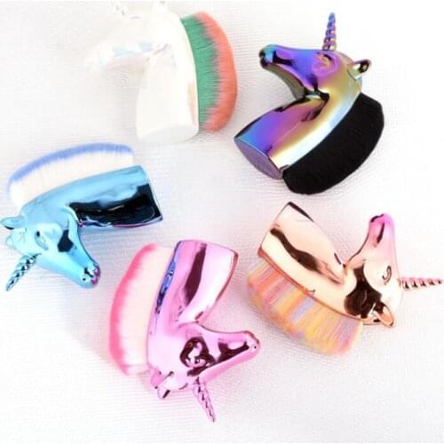 1pc Unicorn nail dust brushes horse Rainbow Holder makeup Brush Blush Powder Foundation Cosmetic Manicure Tools