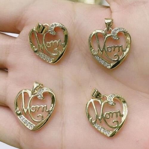 10 Pcs Love Mom necklace pendant Zircon heart Jewelry pendant Necklace jewelry pendant Mothers'days Gift for Mama 8288