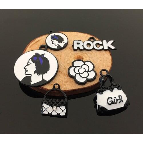 10pcs Fashion Beauty Head Lady Bag Enamel Charms Drop Oil Metal Fit DIY Handbag Pendant Bracelets Hair Jewelry Accessory YZ521