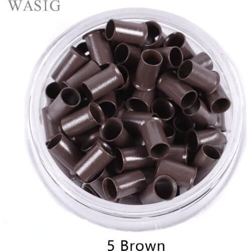 1000 Pieces 3.4*3.0*6.0 Mm Euro Lock Flared Flaring Micro Copper Tube Rings Beads Links Human Hair Extensions Tools 5# Brown