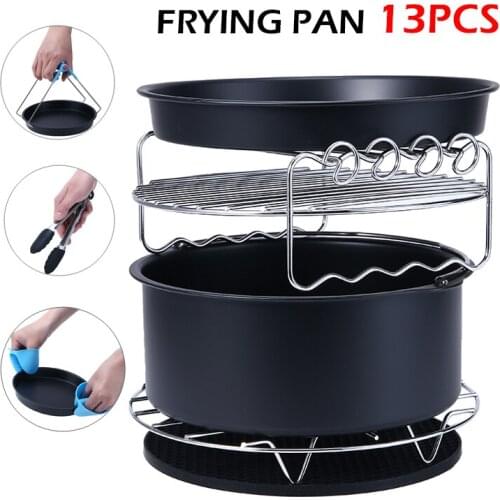 13pcs/set 8 Inch Universal Air Fryer Accessories Stainless Steel Frying Baking Pan Rack Pizza Tray Pot Set Fit all Airfryer