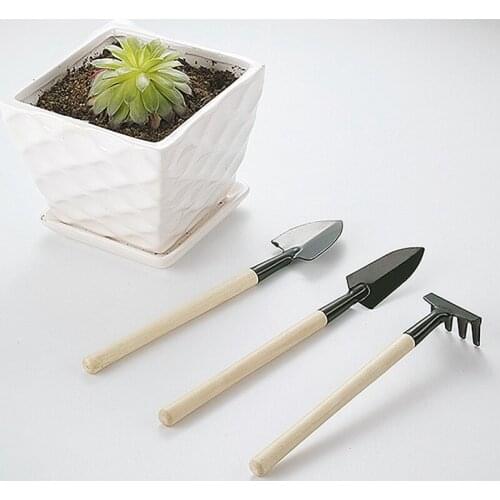 3PC Gardening Tools Three-piece Small Shovel Hoe Rake Plant Potted Flowers Manual Tiny Wooden Handle Gadgets Garden Agricultural