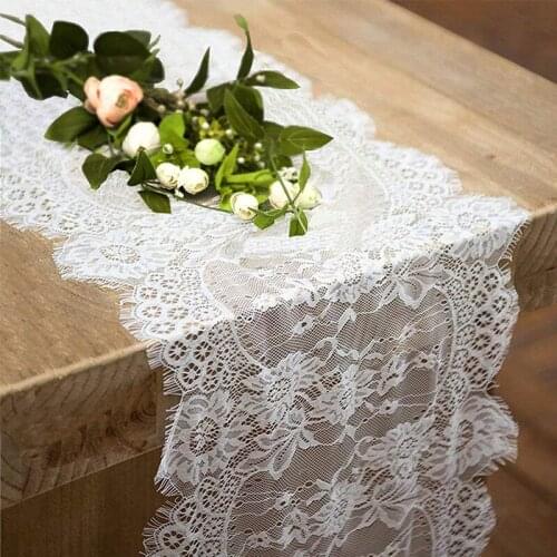 36x300cm White Floral Lace Table Runner Black Table Cover Chair Window Used for Banquet Baptism Wedding Banquet Table Decorat