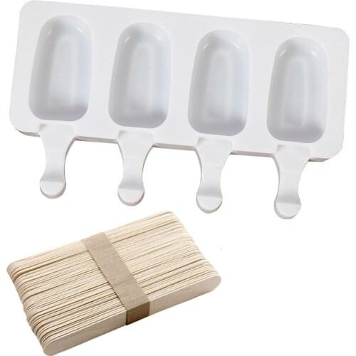 4-Cavity Silicone Popsicle Molds Ice Cream Bar Carriers DIY Homemade Dessert Fruit Popsicle Mold With Popsicle Sticks