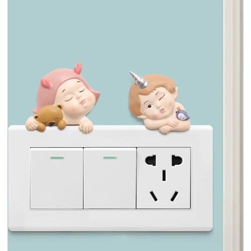 Pack of 4pcs Fairy Switch Sticker Cartoon Animal Wall Decor Miniature Resin Sheep Home Light Switch Decor Decals