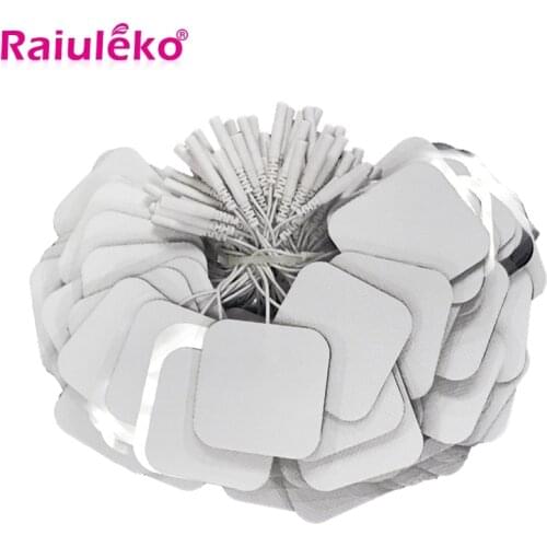 50Pcs 5x5cm 2mm Plug Reusable Electrodes Silicone Tens Electrode Pads for Nerve Muscle Stimulator Digital Physiotherapy Massager