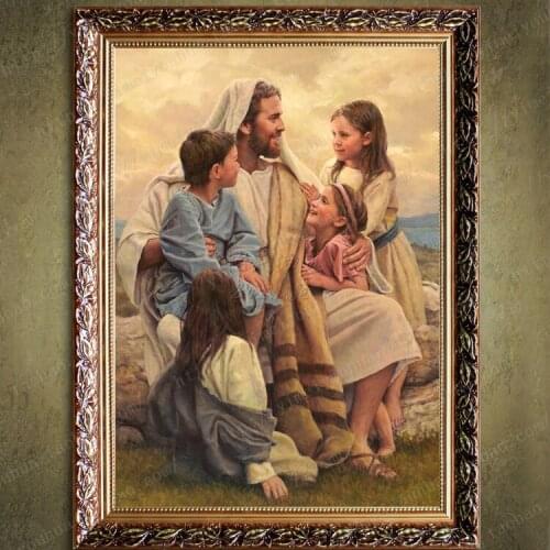 5D Jesus Diamond Drill Diamond Cross Stitch Christian Living Room Jesus Loves Kids square Diamond Full drill Diamond embroidery