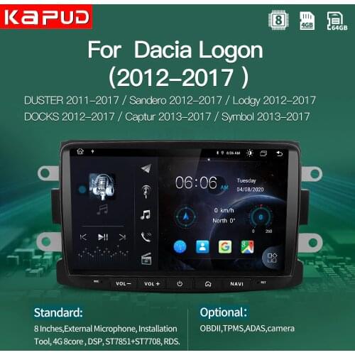 Kapud 8'' Android 10.0 Car GPS Radio Player For Dacia/Sandero/Duster/Captur/Lada/Xray/Logan/Symbol/Docks/Lodgy DSP BT Navigation