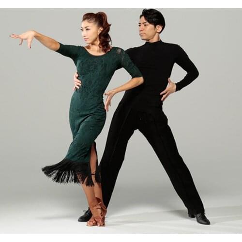 Black Pool Lading Dance Skirt W18047 Tassels Skirt Lace In Sleeve In Longuette Ballroom Dancing Performance Practice Skirt