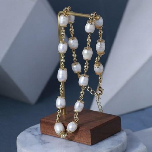 Women gold plated chain nutural freshwater pearl neckalce ladies choker jewelry