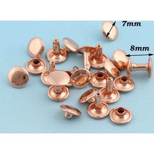 Double Cap Rivets 100sets 7mm Rose Gold plated Rivets Nails Metal studs Leathercraft Round Studs for Bag Garment Bracelet