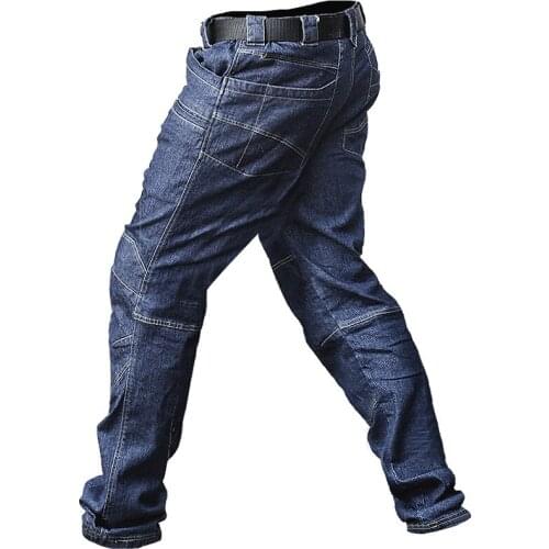 Tactical Jeans Mens Loose-Fit Straight-Cut Summer Thin Straight-Cut Outdoor Stretch Multi-Pocket