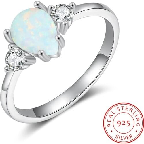 Real 925 Sterling Silver Rings for Women Water Drop Fire Opal Stackable Ring Female Engagement Elegant Wedding Fine Jewelry Gift