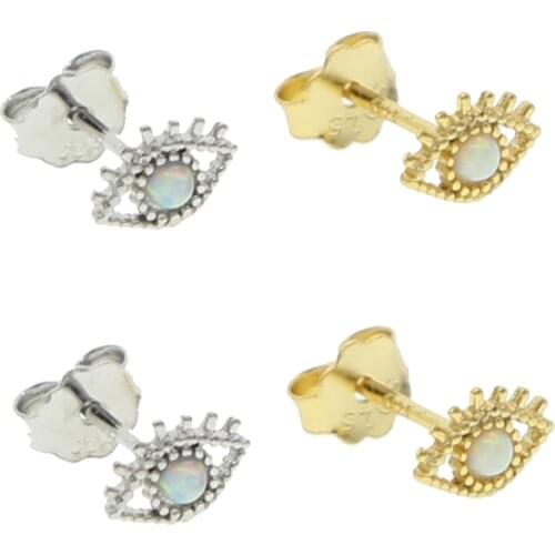 Minimalist 925 sterling silver jewelry tiny small mini fire opal studs cute lovely turkish evil eye stud earring 925 fine silver