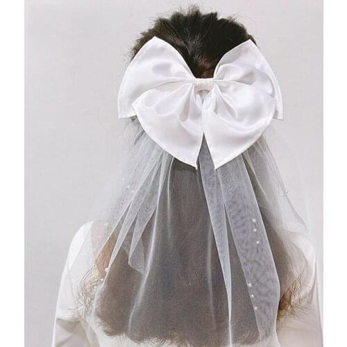 Fashion Women Tulle Wedding Dress Veils White Ribbon Edge Bow with Hair Clip Short Hair Veil Bride Marriage Party Accessories