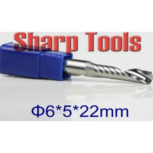 6x5x22MM Single Flute Spiral CNC Endmill Milling Cutter Wood Acrylic Router Bits Set, 5pcs CNC Cutter Milling Machining Tools