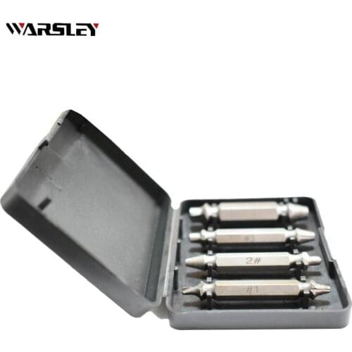 4pcs Double Side Drill Extractor Out Remover Handymen Broken Bolt Stud Removal Tool Kit Out Damaged Screw +Plastic Box Packaging