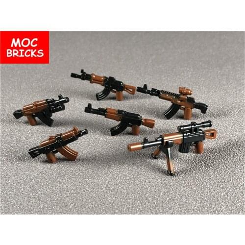6pcs/pack Military Weapon Pack Bricks Arms SWAT Soldier Army AK Weapons Pack For City Police Building Blocks Toys kids gifts