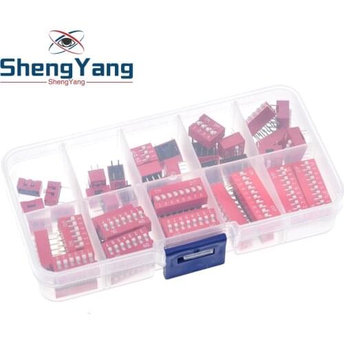 45PCS Dip Switch Kit In Box 1 2 3 4 5 6 7 8 10 Way 2.54mm Toggle Switch Red Snap Switches Mixed Kit Each 5PCS Combination Set