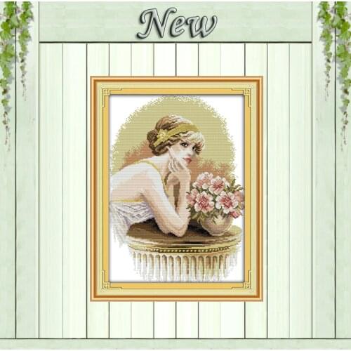 Noblewoman girl flowers diy paintings counted print on canvas DMC 14CT 11CT Chinese Cross Stitch Needlework Sets Embroidery kits