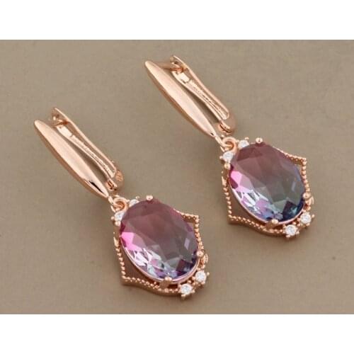 New Trendy Earrings 585 Rose Gold Fashion Jewelry Micro-wax Inlay Natural Zircon Drop Earring For Women Oval Unusual Earrings