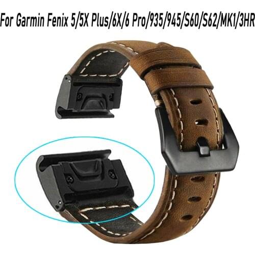 New Wristband 20 22 26mm Quick Fit Genuine Leather Watch Band Strap For Garmin Fenix 5 6 6S 6X Pro/5X Plus/Forerunner 935 945