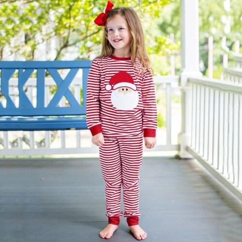 TELOTUNY Kids Baby Girls Boys Pajamas Set Christmas Santa Striped T-shirt Tops+Pants Sleepwear Outfits Autumn Child Home Clothes