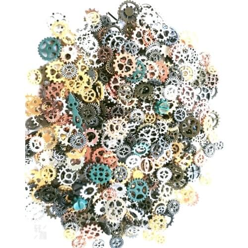Hot sale 50g mix 30 12-color 8-15mm steampunk charm mini gear pendant antique bronze DIY metal jewelry making