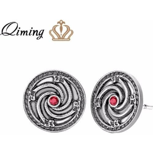 QIMING Valknut Dragon Symbol Stud Earrings For Women Punk Vintage Jewelry Talisman Pink Crystal Stone Woman Cheap Earring Viking