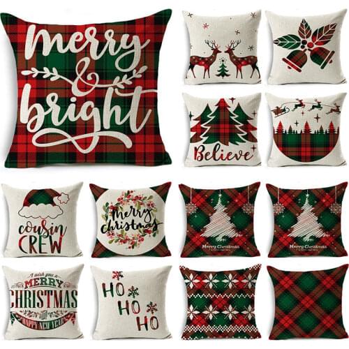 WZH Christmas pillowcase lattice sofa car cushion home decoration linen cushion cover Christmas gift 2021 new 18*18 inch