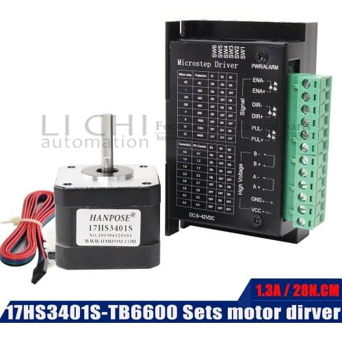 3D printer 4-lead Nema17 Stepper Motor 42 motor 28n.cm 1.3A (17HS3401S)with TB6600 stepper motor driver for CNC