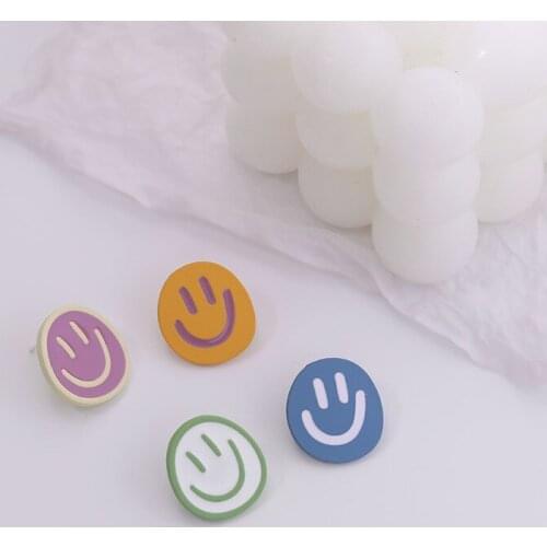 Ins Cute Smiley Irregular Smiley Stud Earrings Blue Green Purple Yellow Round Earring Sweet Sense Of Design Ear Stud Girl Summer